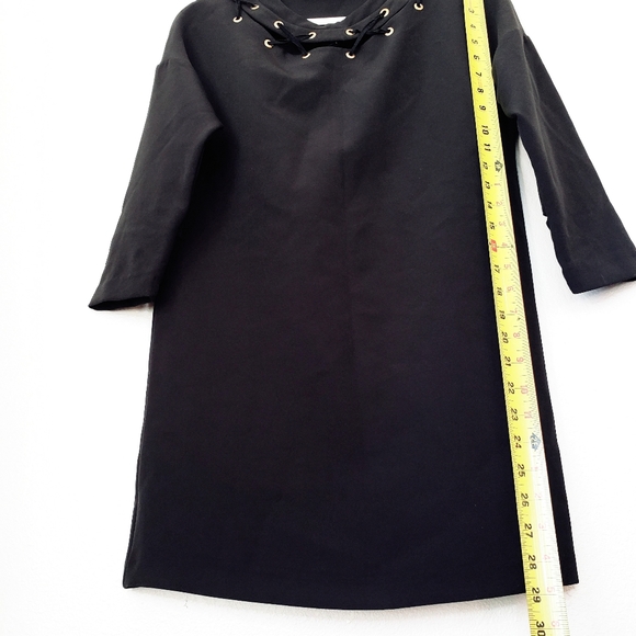 Zara Basic Black Tunic Top Womens Size XS Crisscross Neckline 3/4 Sleeve Shirt - Picture 5 of 6